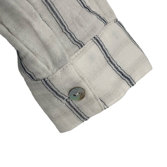 NWT Forever 21 Long Sleeve Crinkled Tie Front Top White/Navy Striped S - Picture 6 of 8